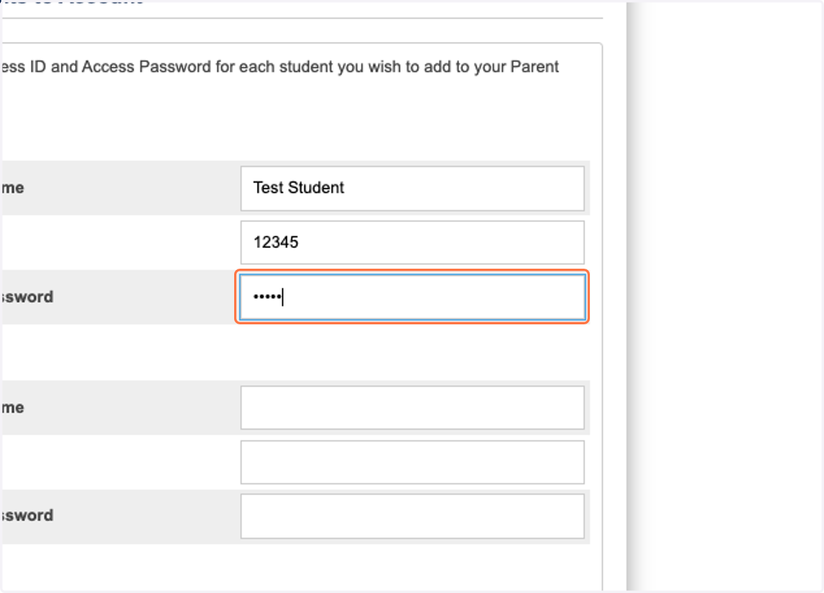 Type Access Password (Call the school if you don't have it).