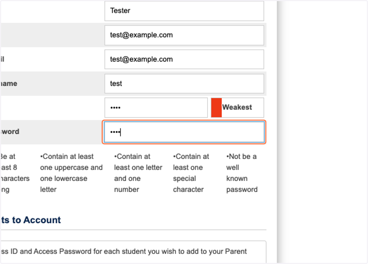 Re-Type password to confirm match.