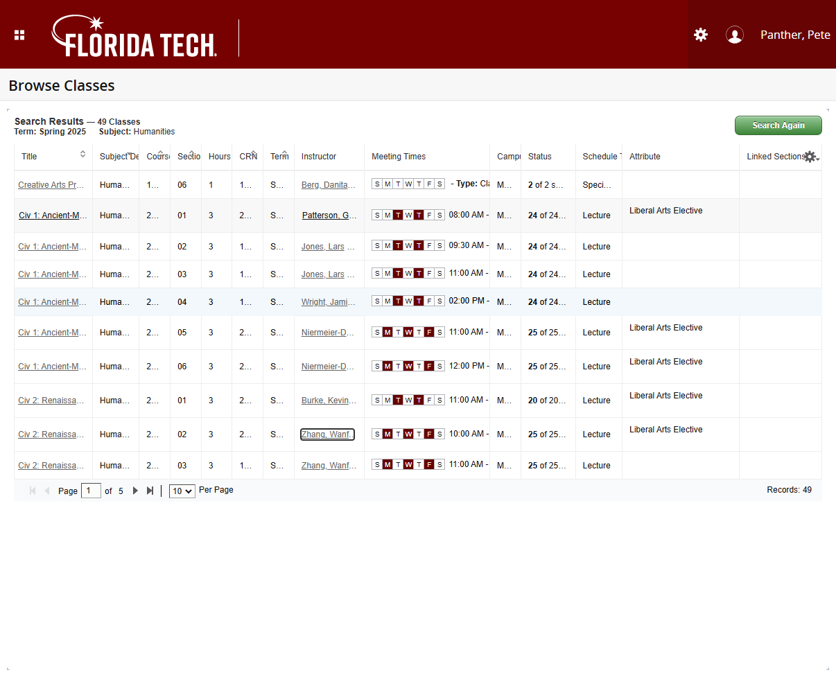 To view profile of the instructor, click on the instructor's name