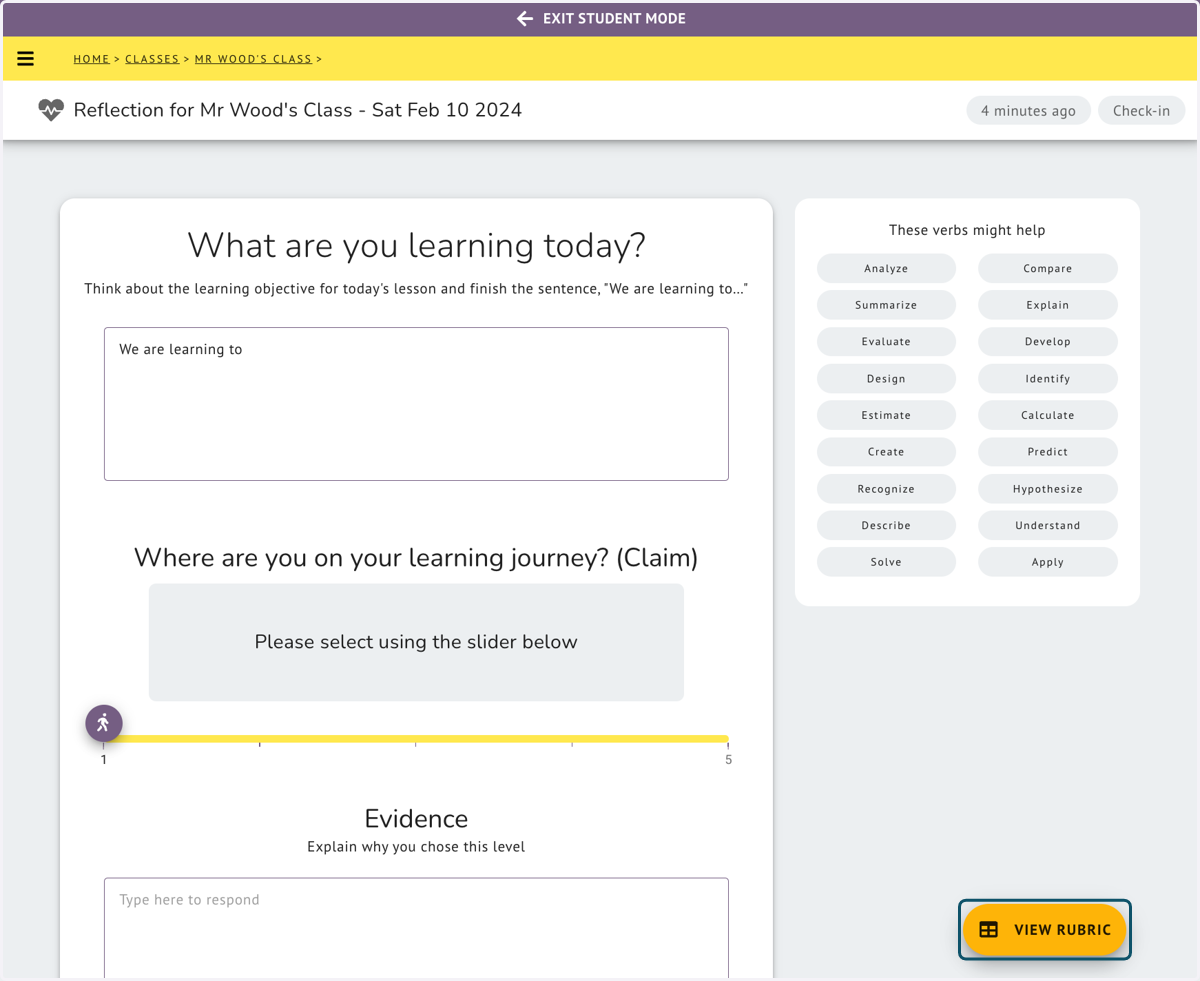 VIEW RUBRIC When completing a Check-in