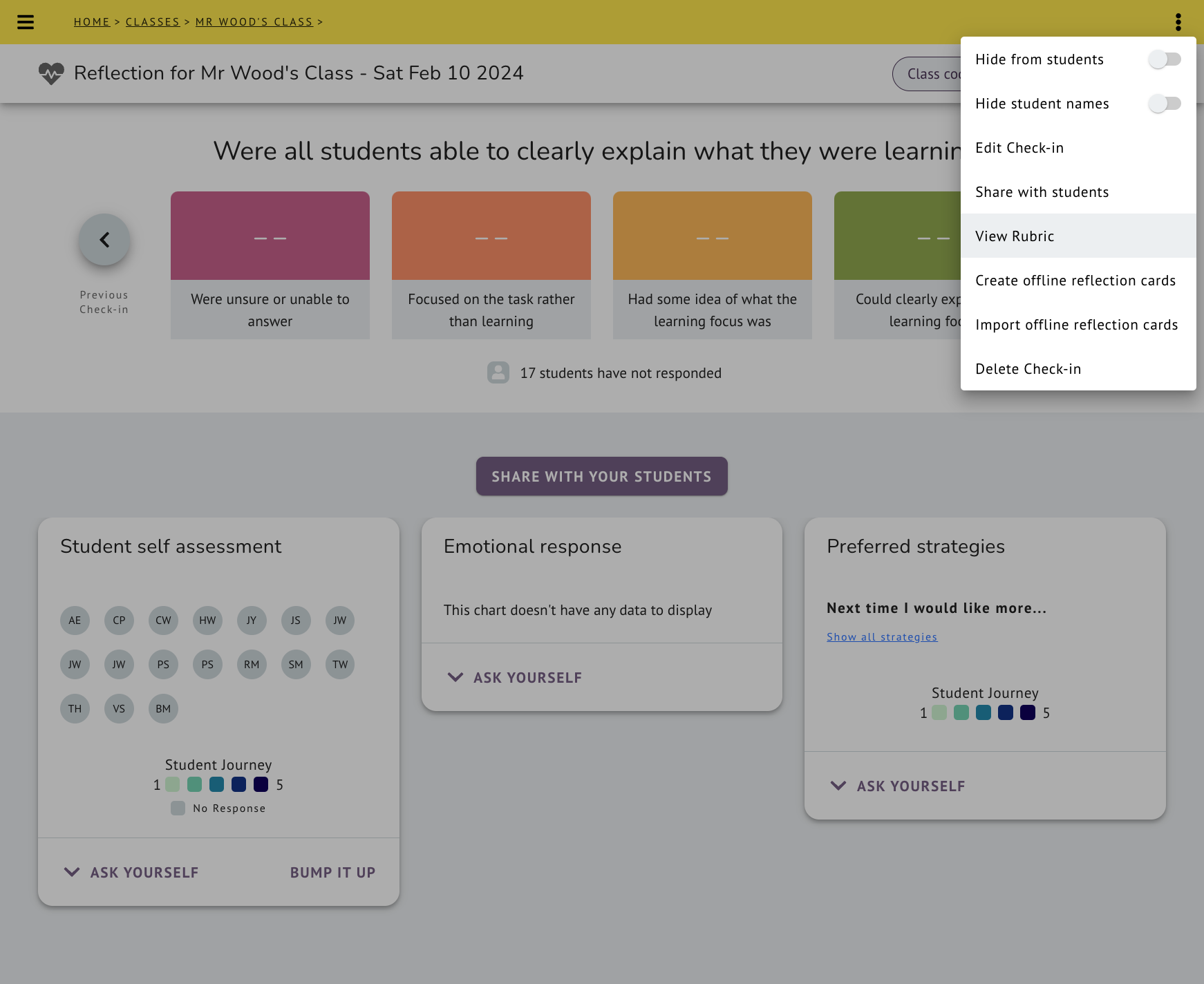 Top right menu (3 dots) View Rubric