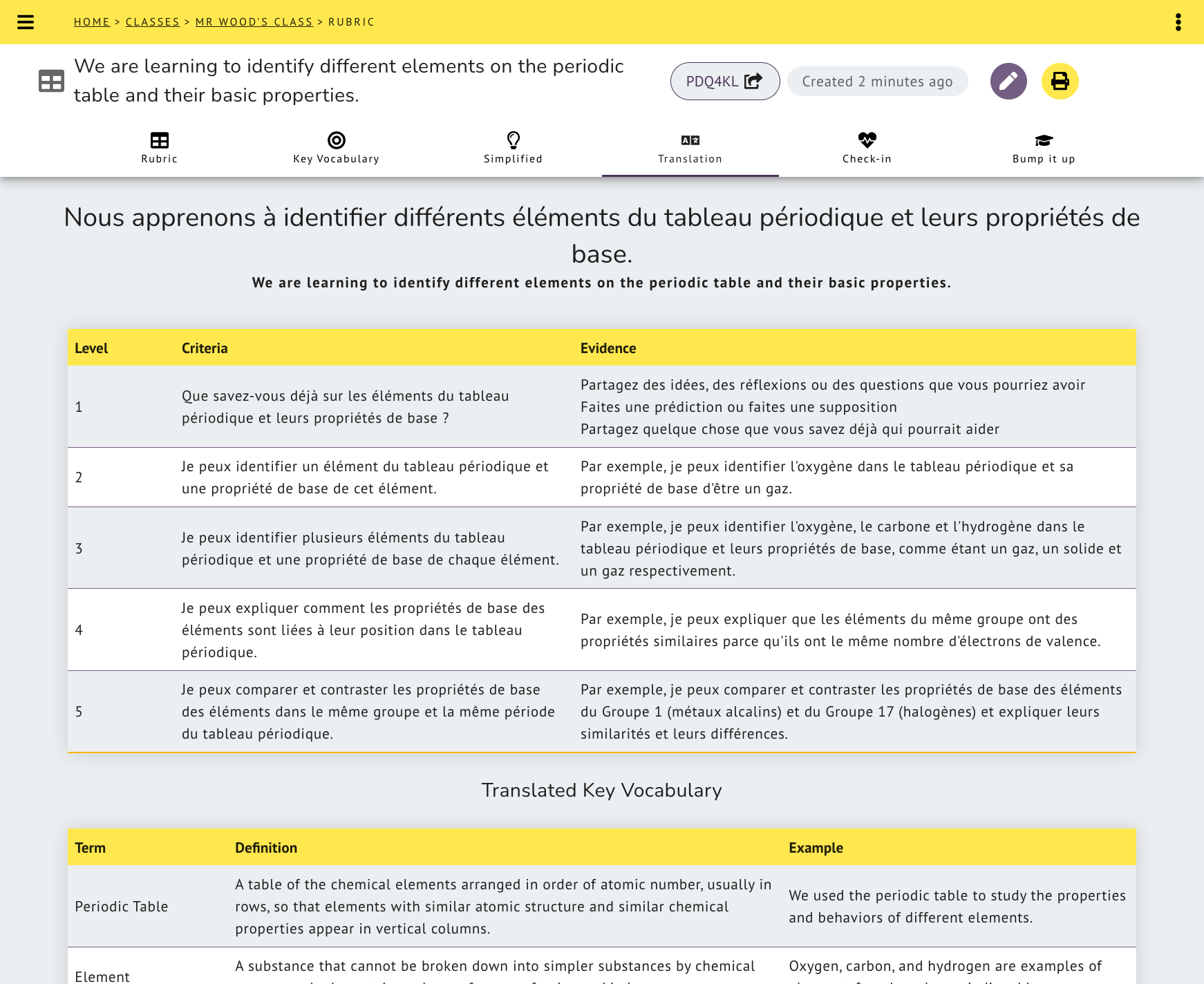Rubric in French