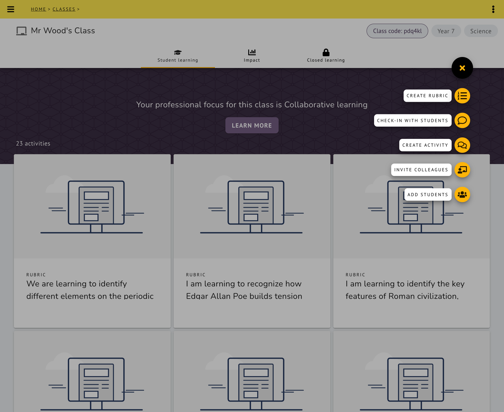 Rubrics can be accessed and created from your class page