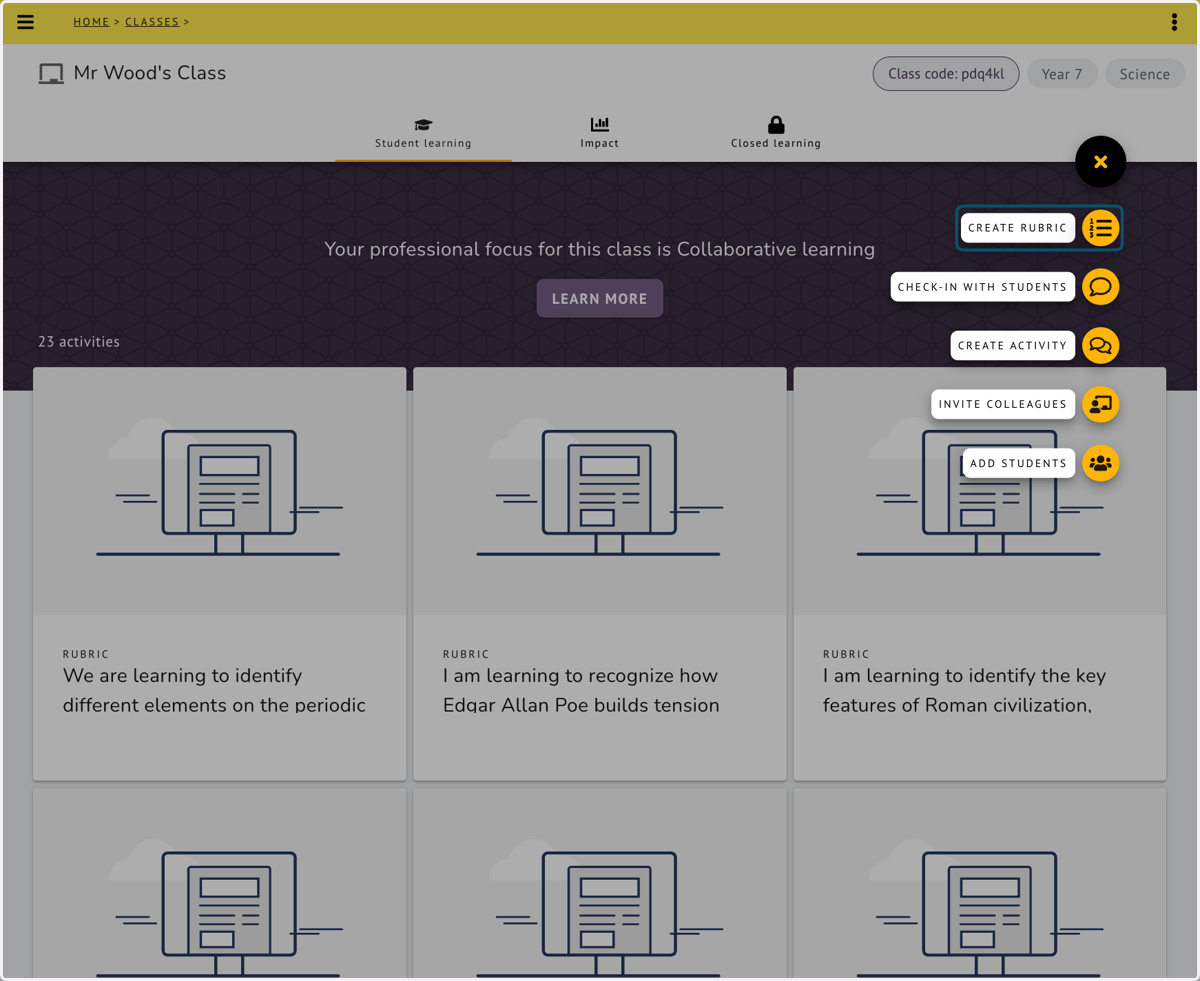 Rubrics can be accessed and created from your class page