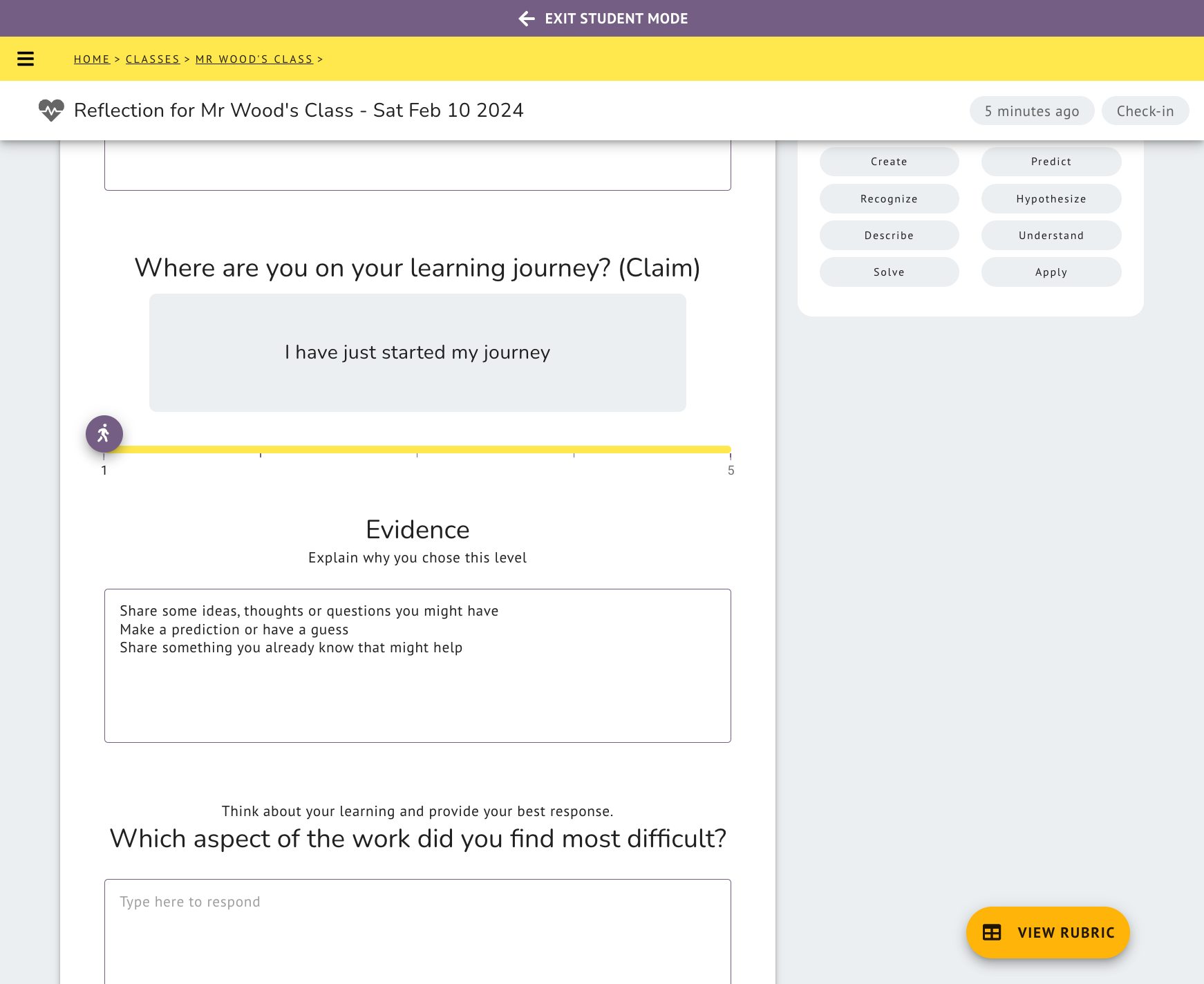 When students evidence where they are on the slider