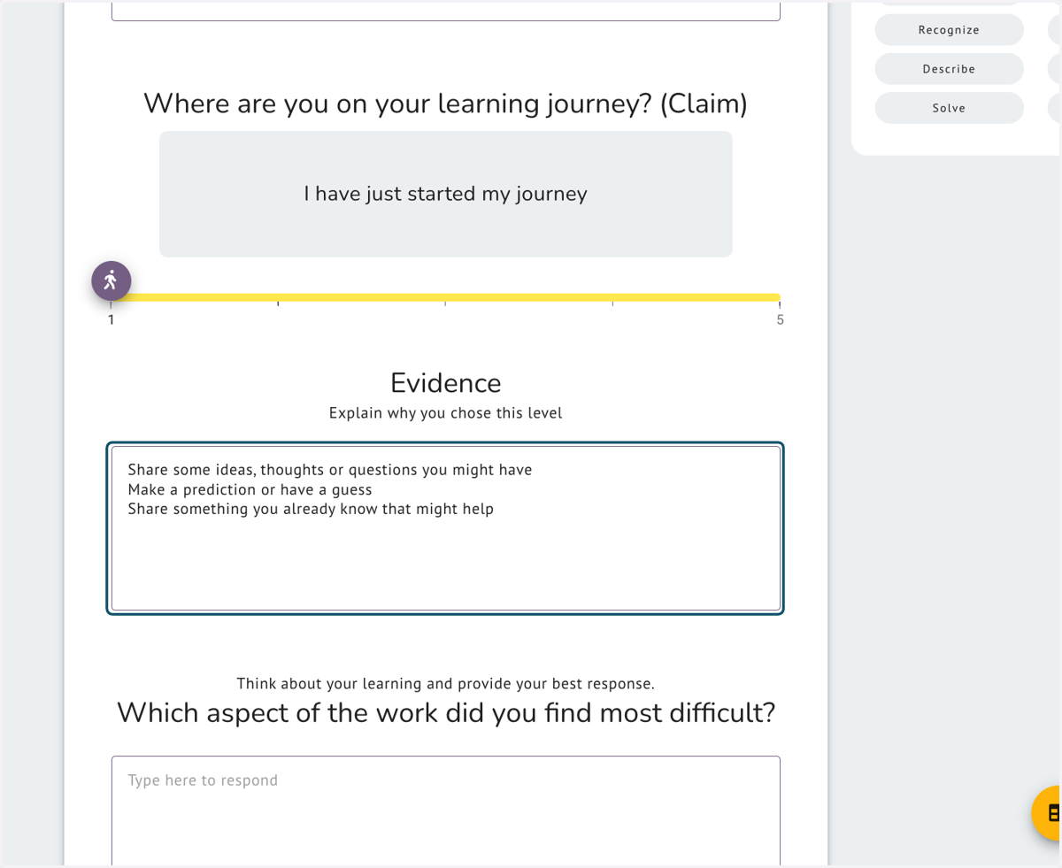 When students evidence where they are on the slider