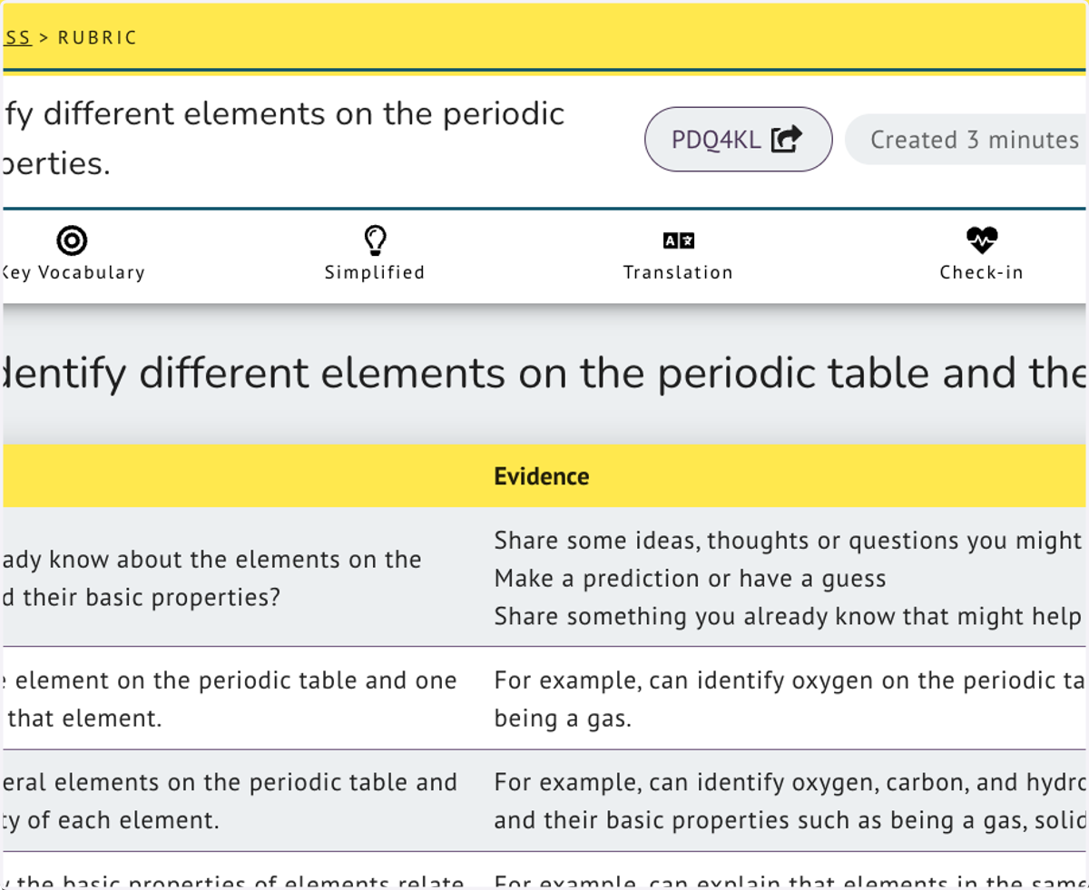 At the top of the Rubric page you can Share, Edit and Print