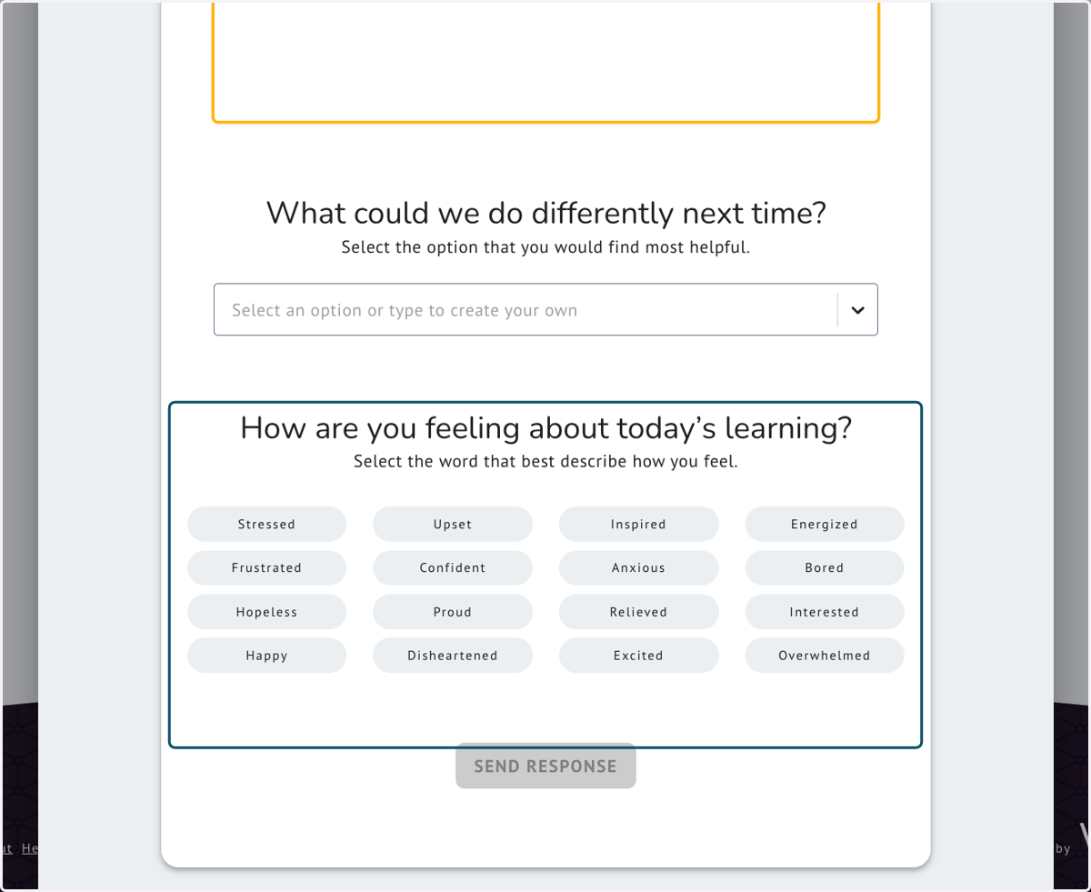 Q3 and Q4. What could we do differently next time? and How are you feeling about today's learning.