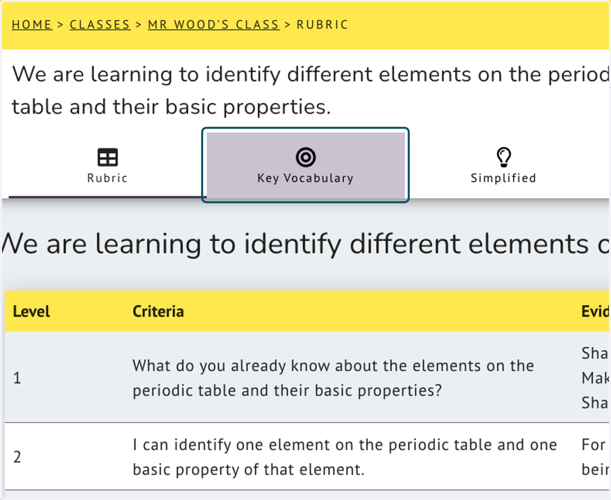 Click on the Key Vocabulary tab to see a list of essential vocab