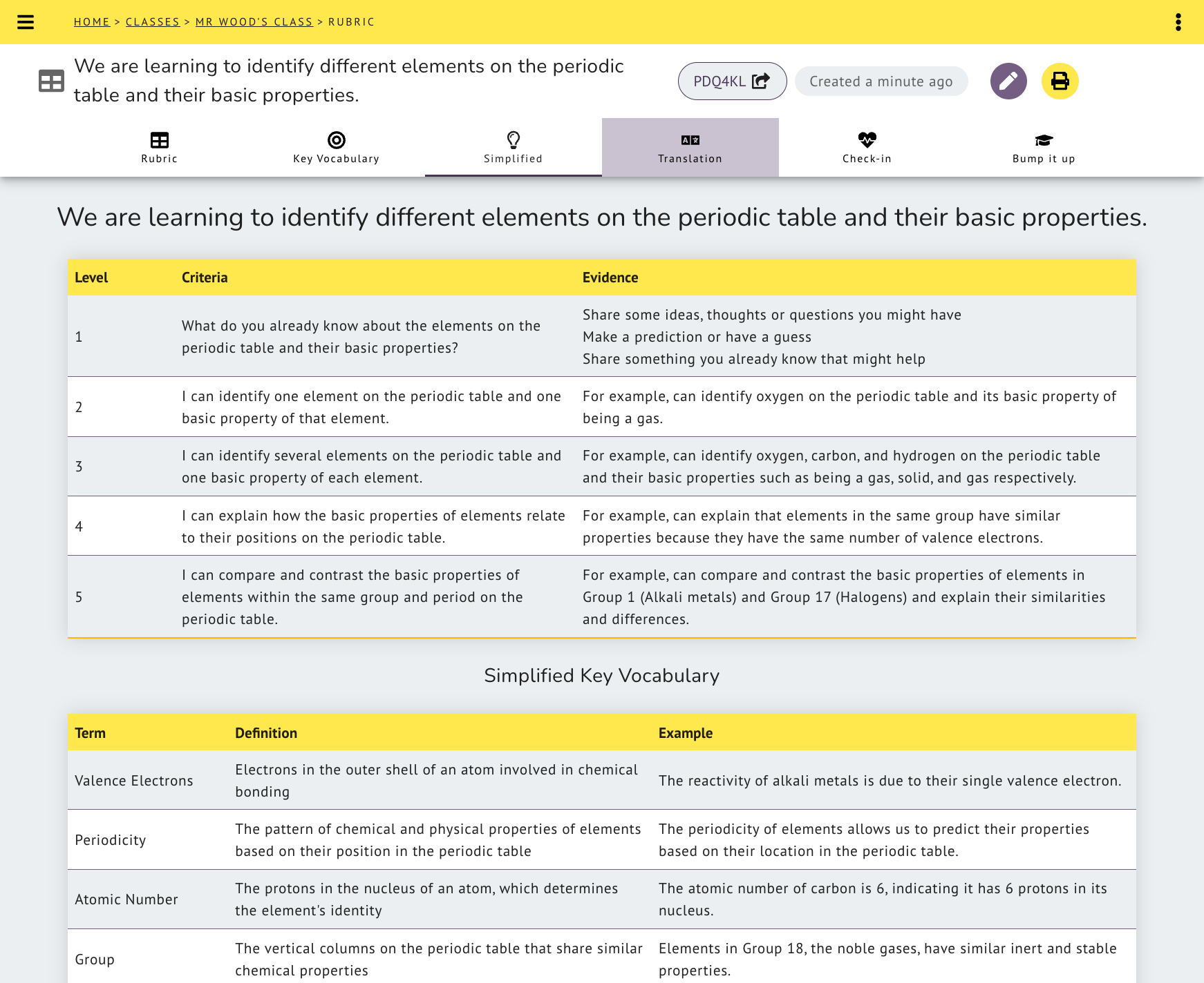 Click on Translation for Clarify to translate your Rubric into multiple of languages