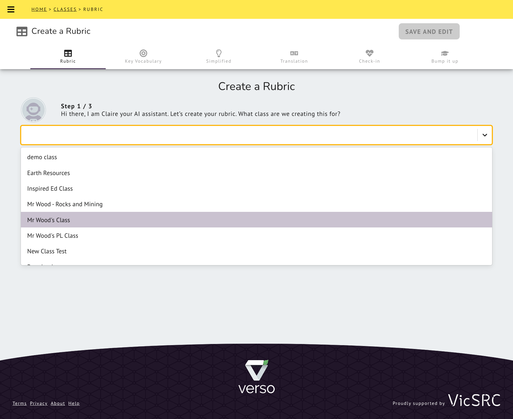 Select the Class you wish to add the Rubric too