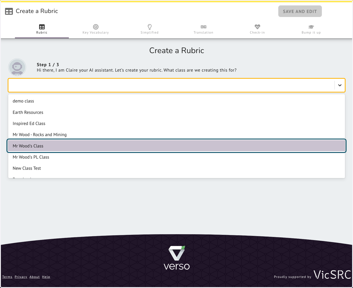 Select the Class you wish to add the Rubric too