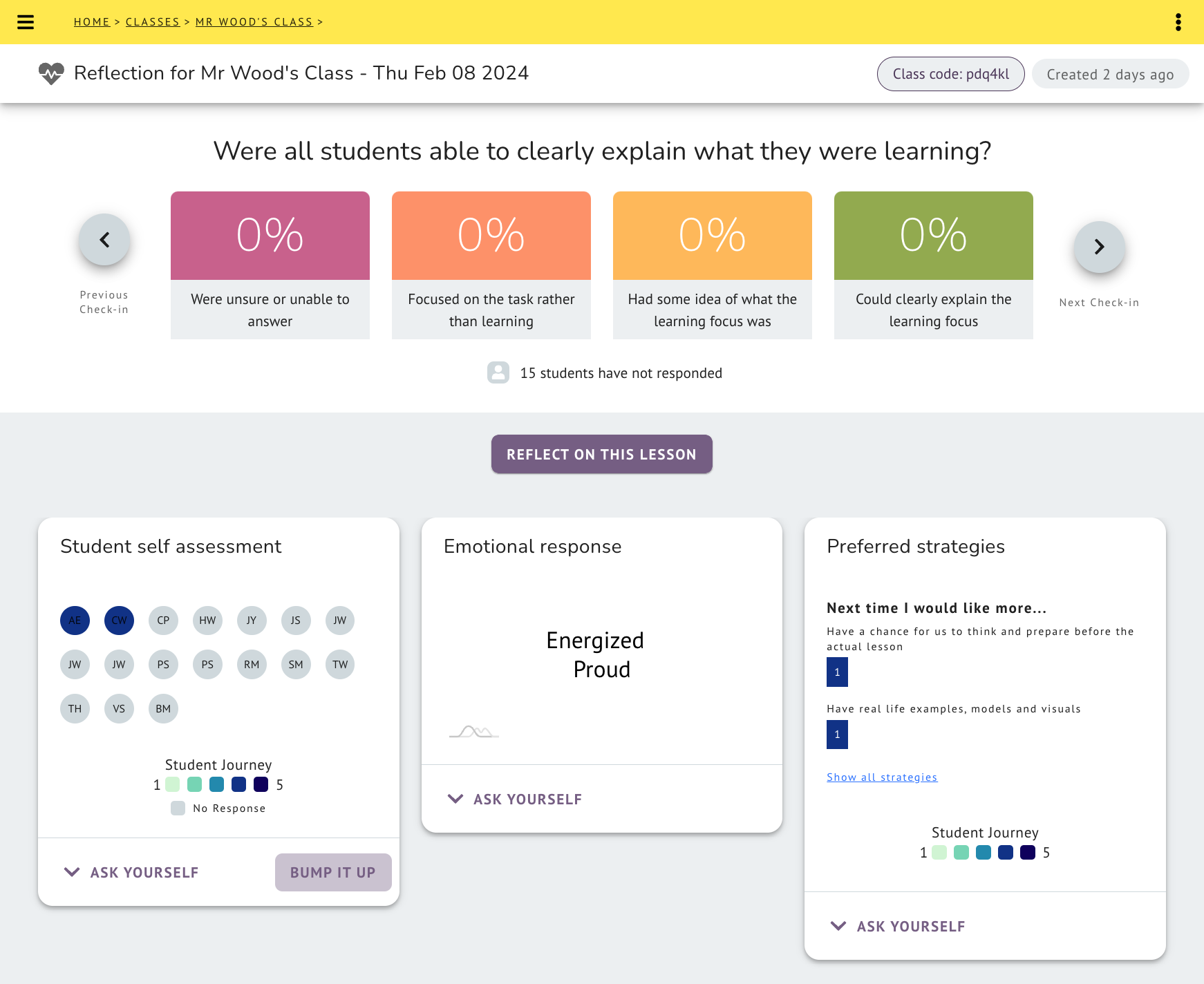 Once your students respond to your check-in, Clarify can generate Bump-it-up questions and lesson activities