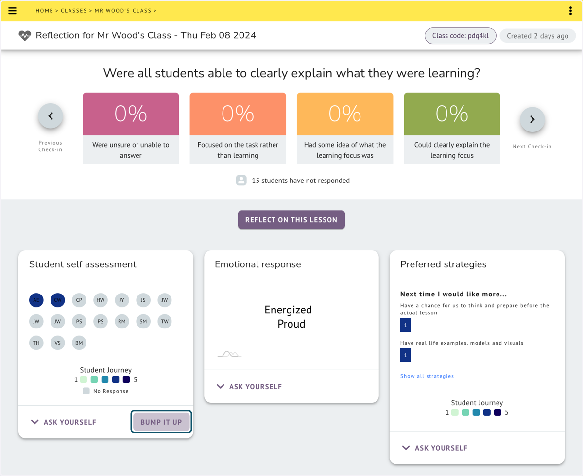 Once your students respond to your check-in, Clarify can generate Bump-it-up questions and lesson activities
