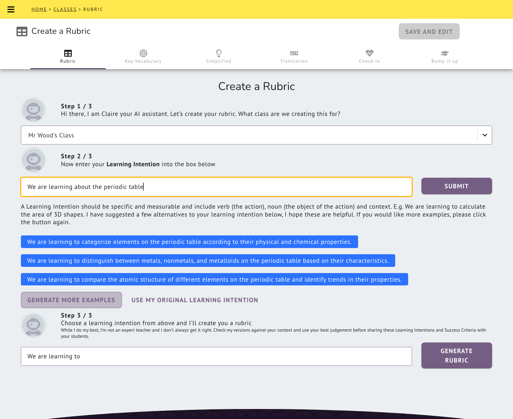 Clarify provides 3 options for an improved Learning Intention