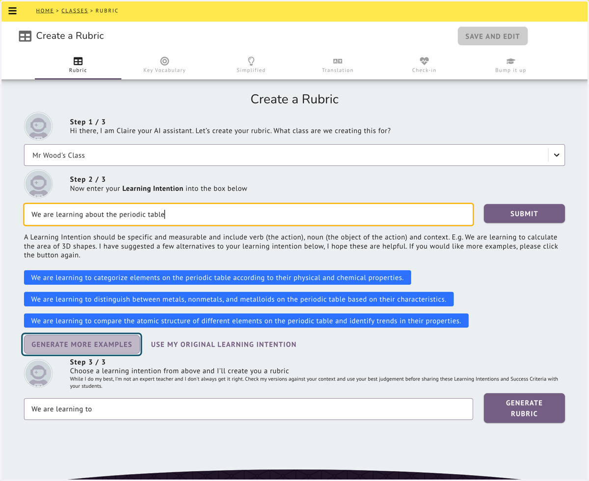 Clarify provides 3 options for an improved Learning Intention