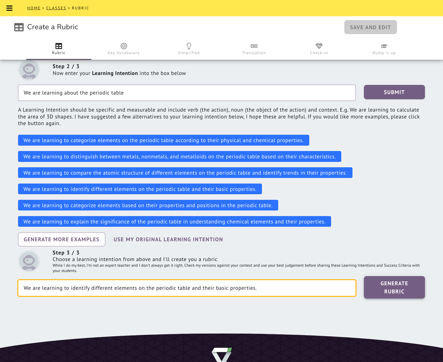 Click on GENERATE RUBRIC