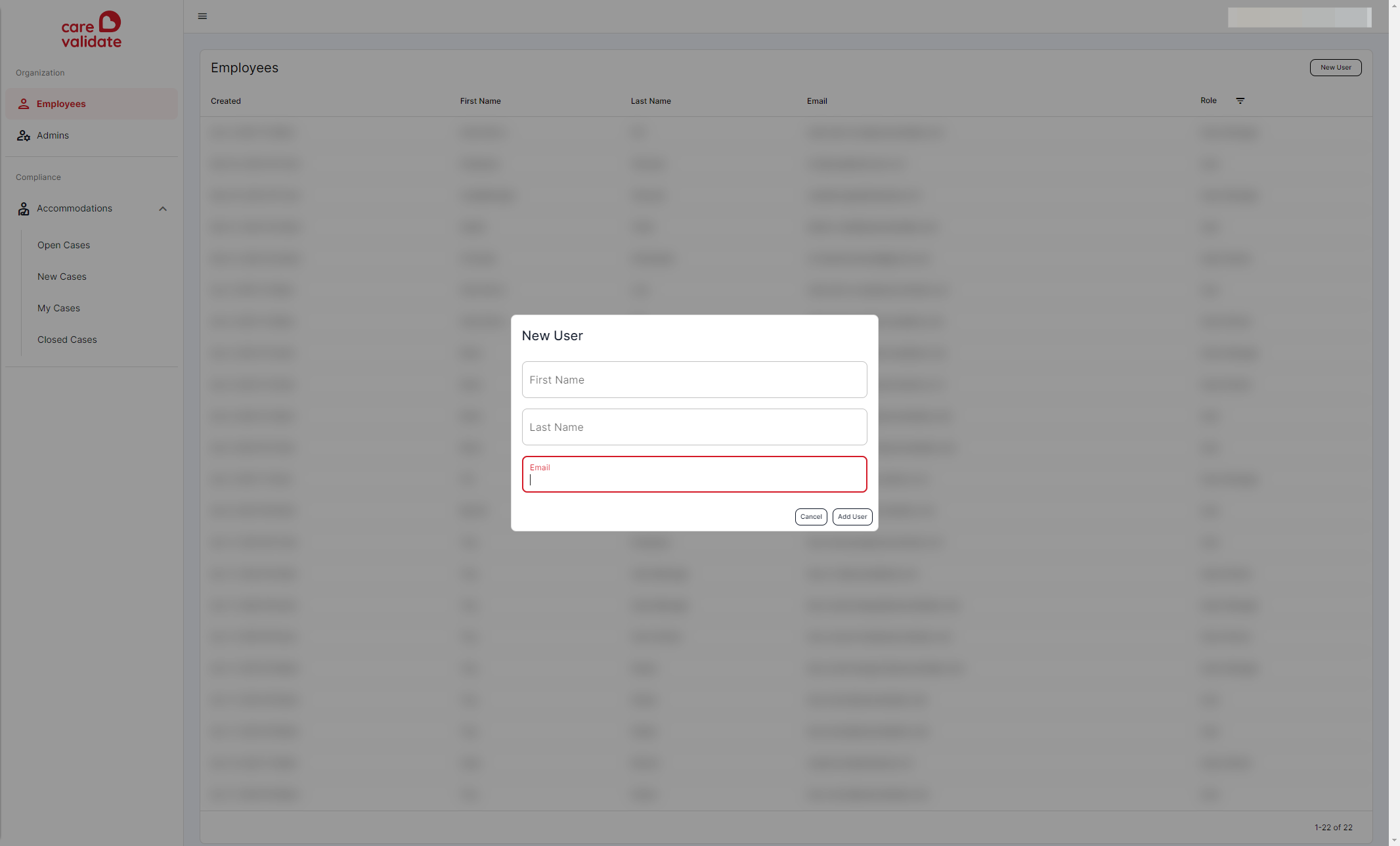 Fill out the New User information