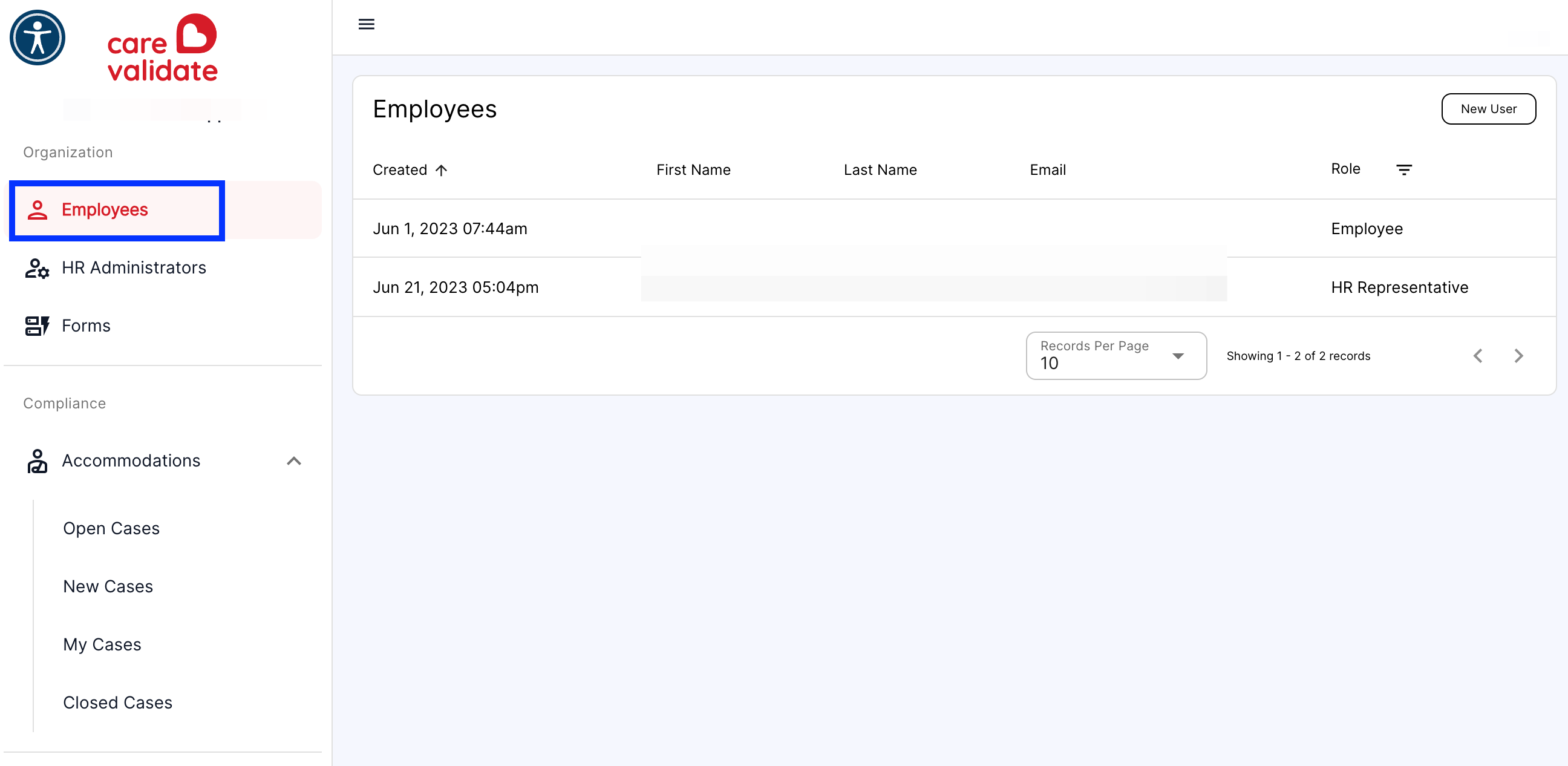 Click on Employees. (*Note - Only HR Admins or CVA can add a HR Representative or ADA Coordinator)