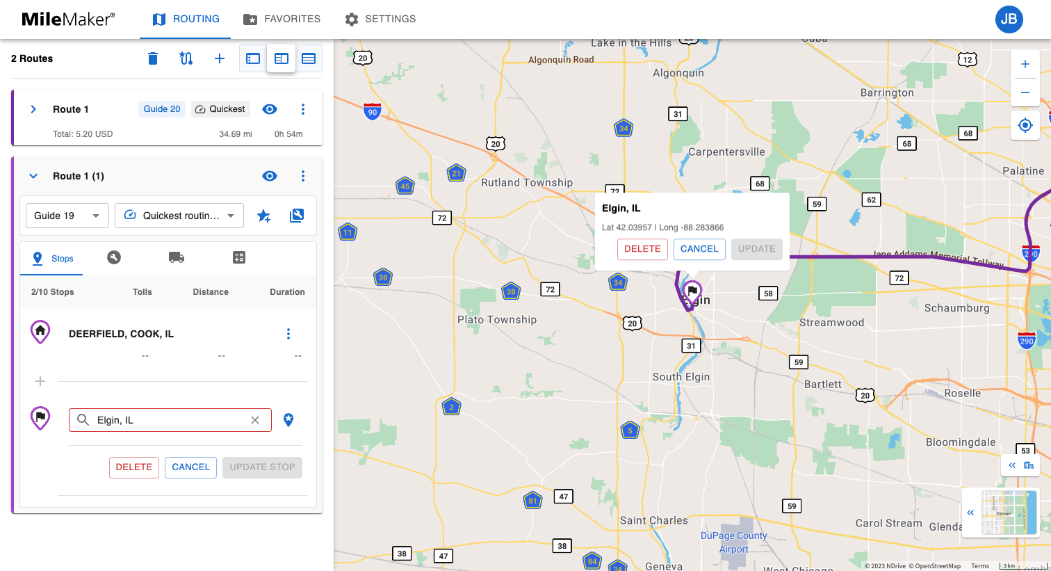 Repeat the previous 3 steps for the destination, or any additional stops with the red error icon.