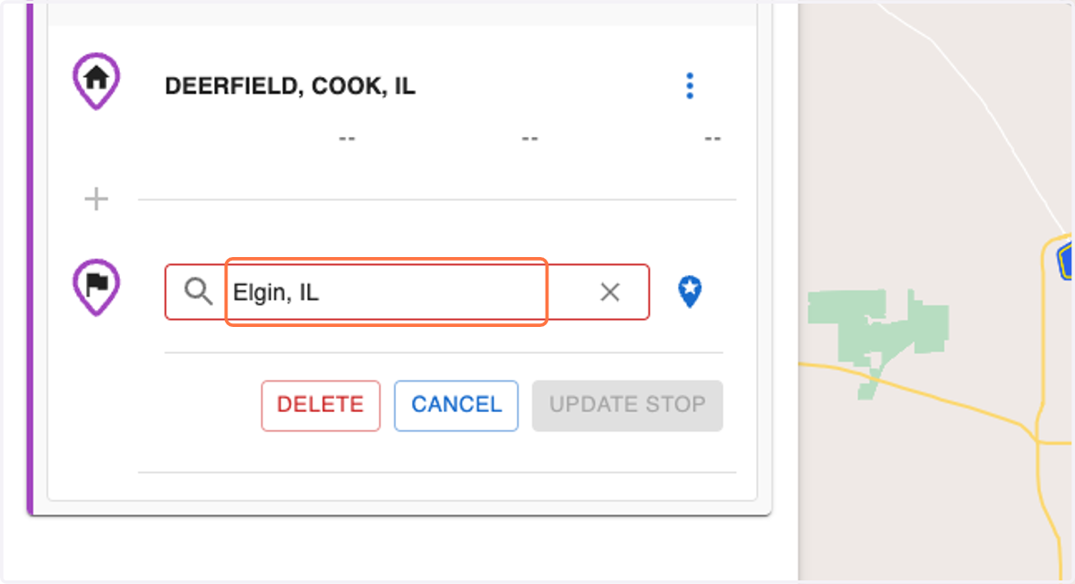 Repeat the previous 3 steps for the destination, or any additional stops with the red error icon.