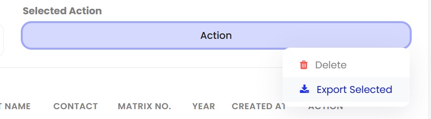 Klik 'Action' > 'Export Selected'.
