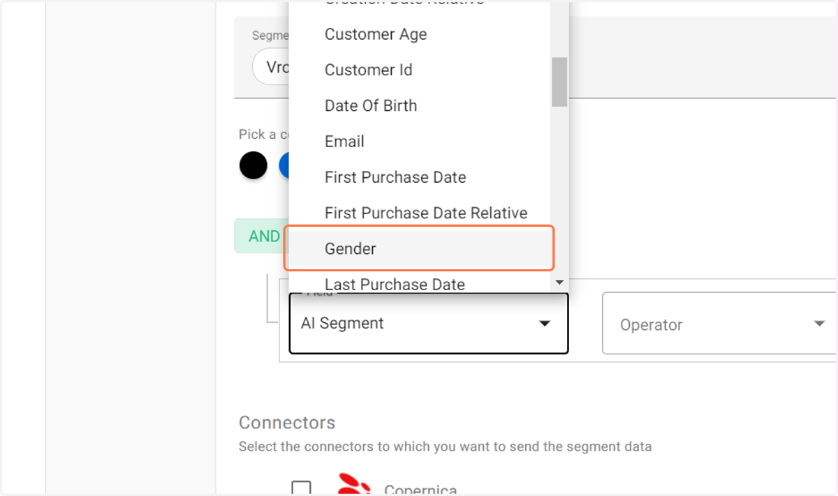Kies in dit menu de variabele waarom het gaat, in dit geval 'gender'.
