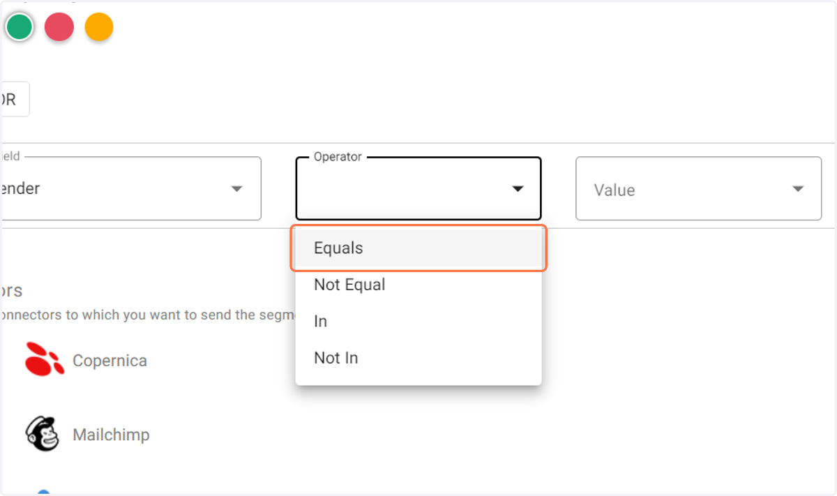 Hier kan je aangeven of de 'value' hetzelfde of juist niet hetzelfde is als de 'variabele'.