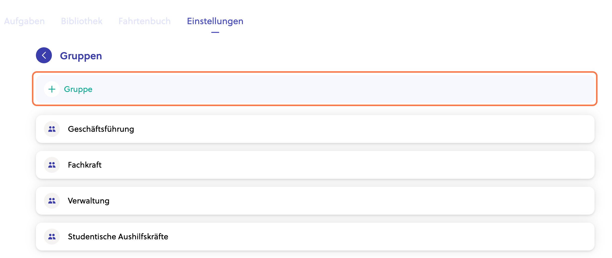 Um eine neue Gruppe hinzuzufügen, klicke auf + Gruppe.