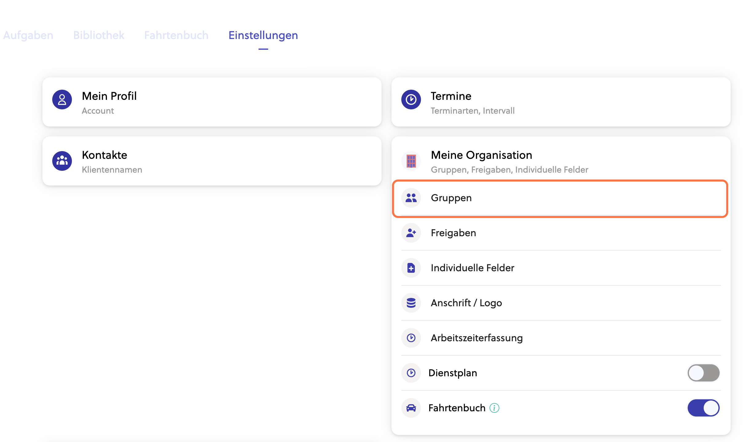 Klicke auf Gruppen.