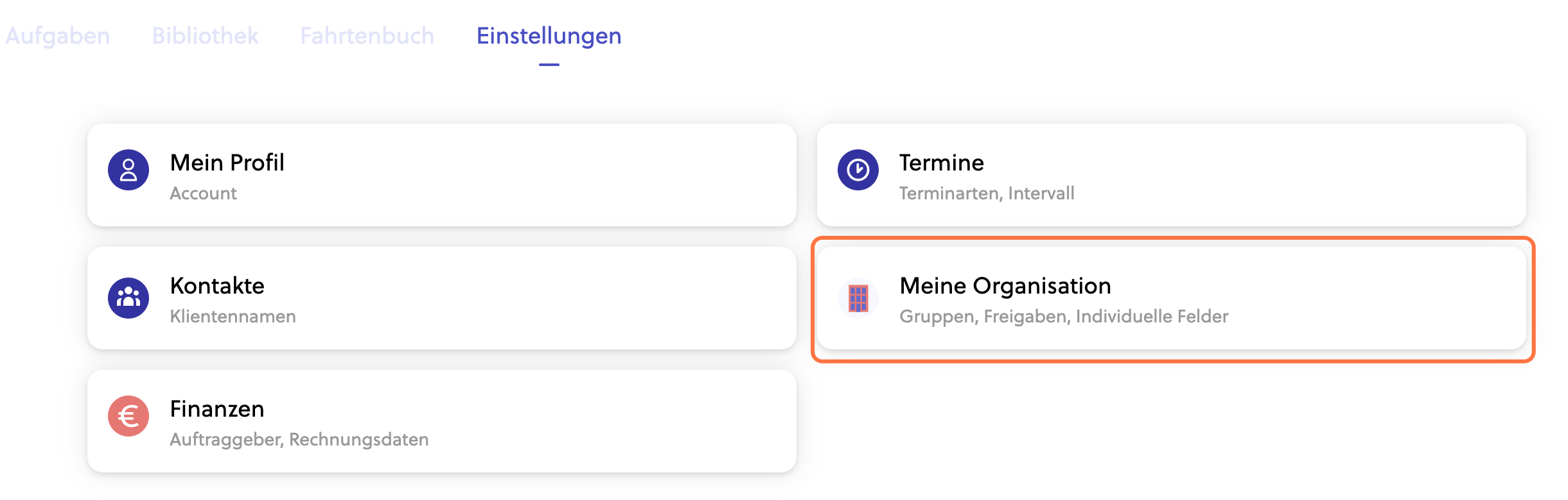 Klicke auf Meine Organisation.