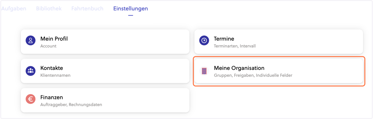 Klicke auf Meine Organisation.