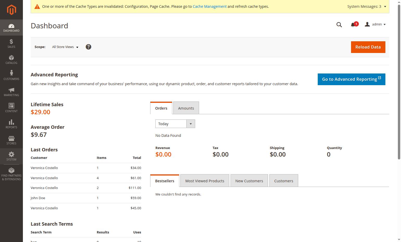 Log into the Magento Admin Dashboard and click on SYSTEM in the left hand menu