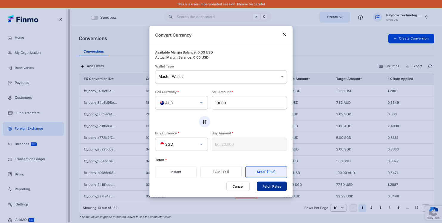 Click on Fetch Rates to view live rates & confirm to proceed