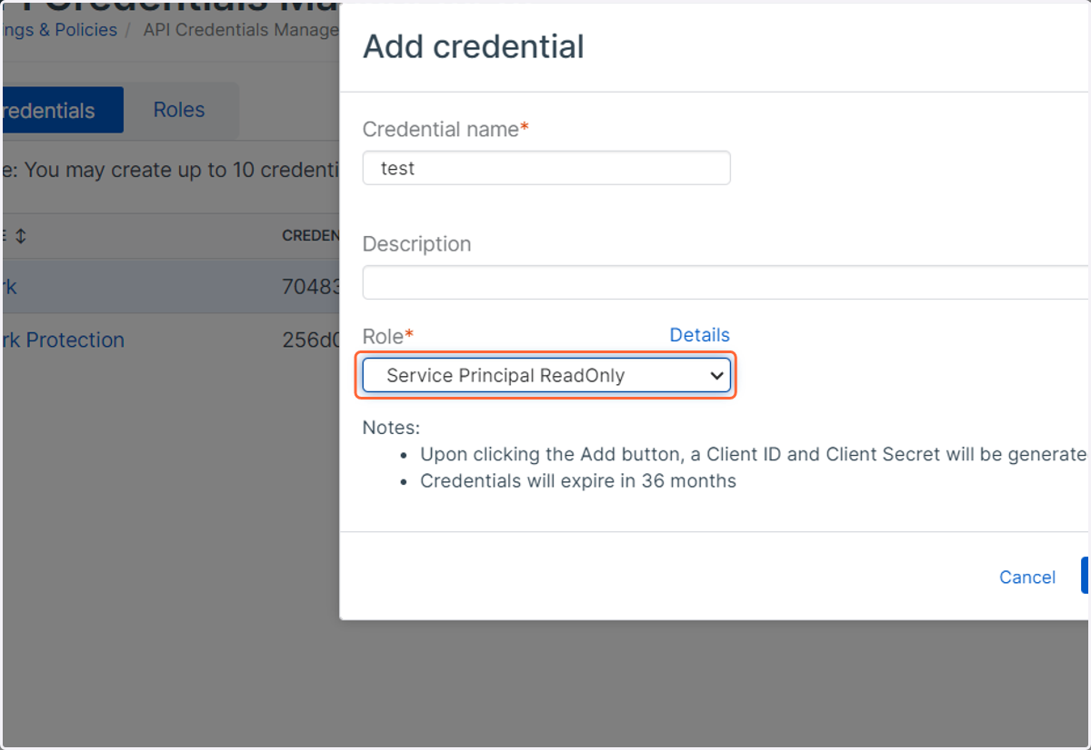 Add credential details