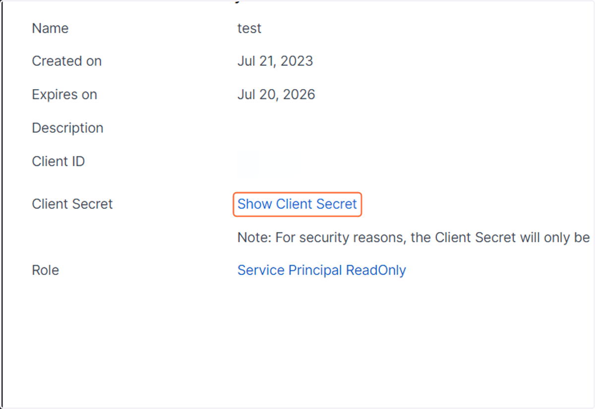 Return to the Sophos portal and click on Show Client Secret
