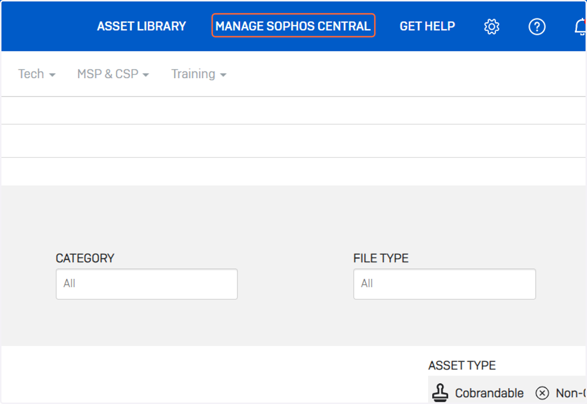 Click on MANAGE SOPHOS CENTRAL