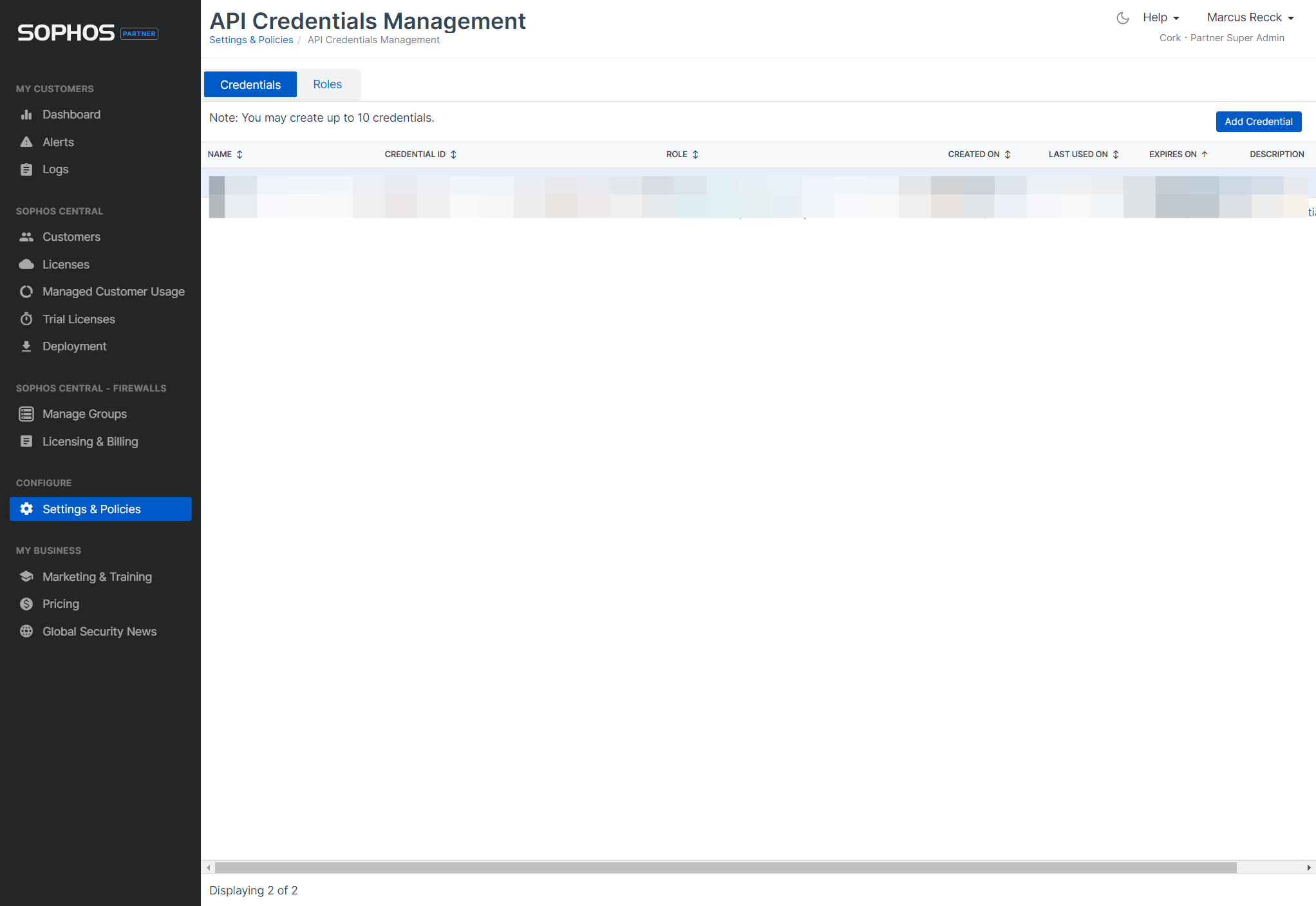 Click on Add Credential
