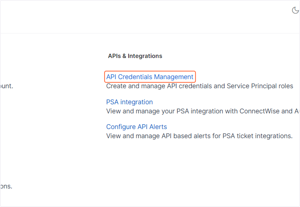 Click on API Credentials Management
