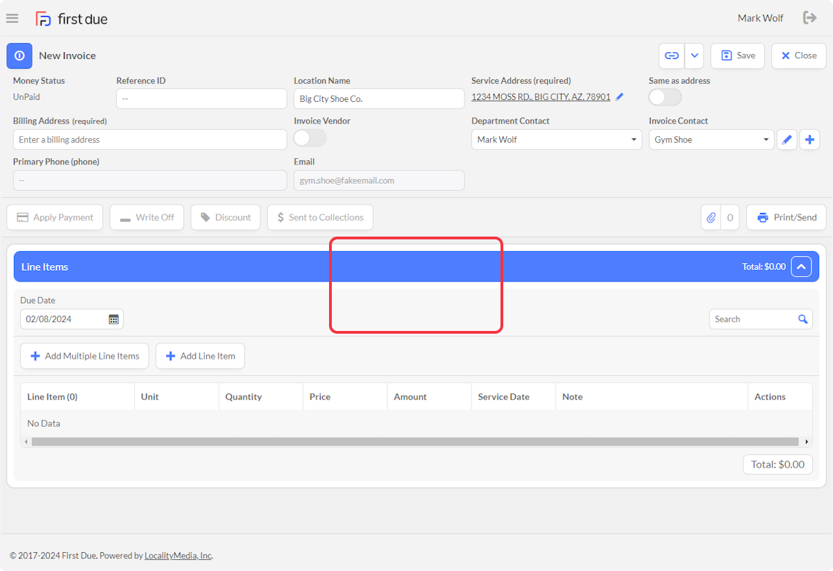 To Invoice a Vendor, move the slider to the right and select the Vendor from your Vendor Directory.