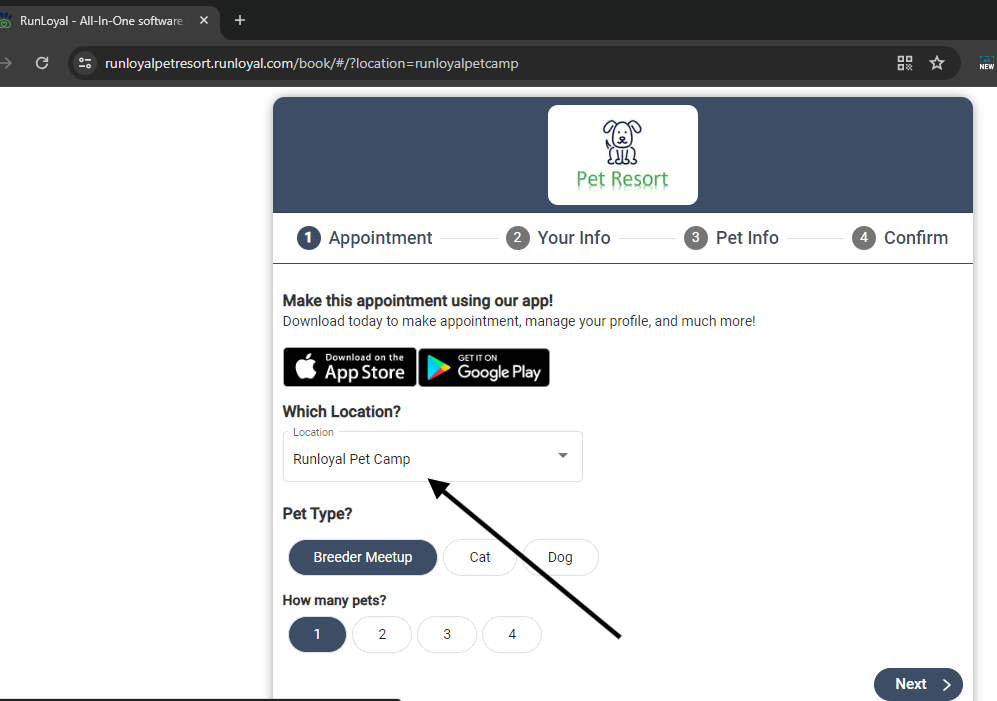 Use "?location=[Location name]" to the default web appointment URL.