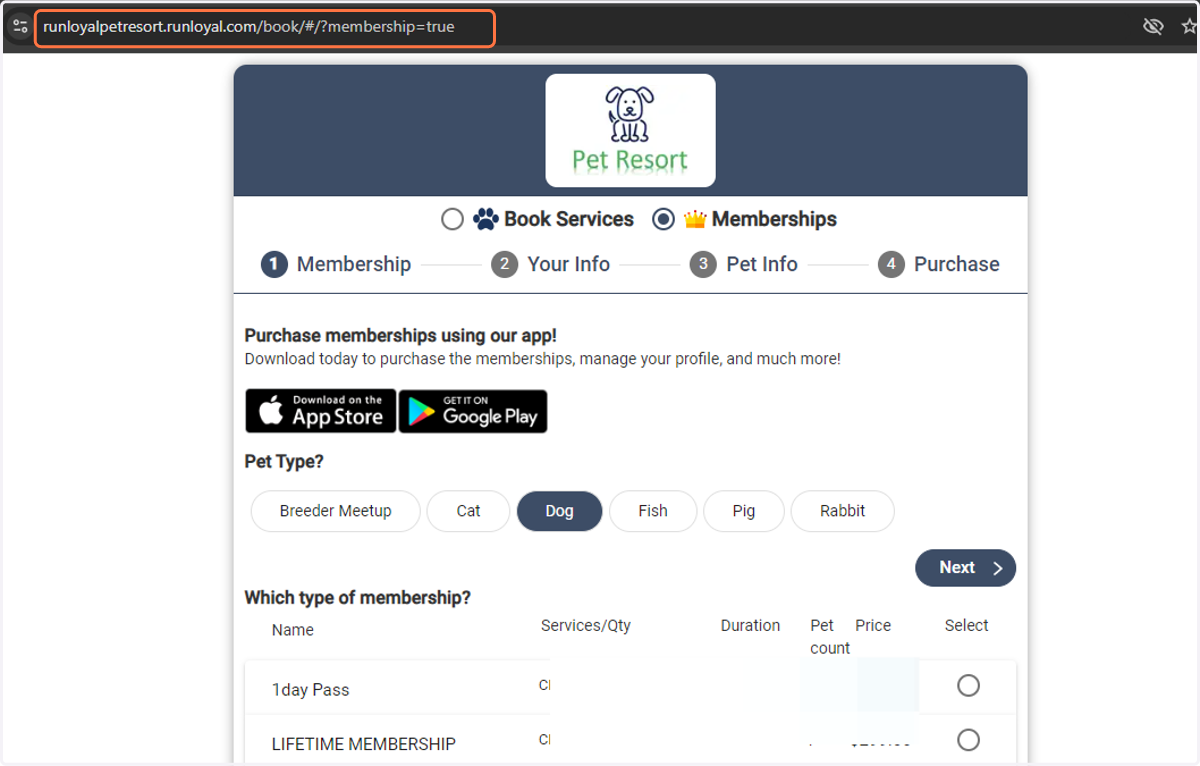 Use "?membership=true" to the default web URL.