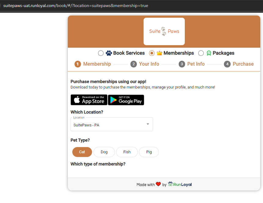 For Multi-Location, Use "?location=[Location name]&membership=true" to the default web URL.