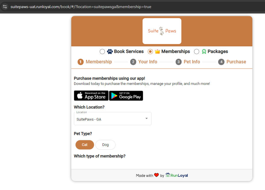 For Multi-Location, Use "?location=[Location name]&&membership=true" to the default web URL.