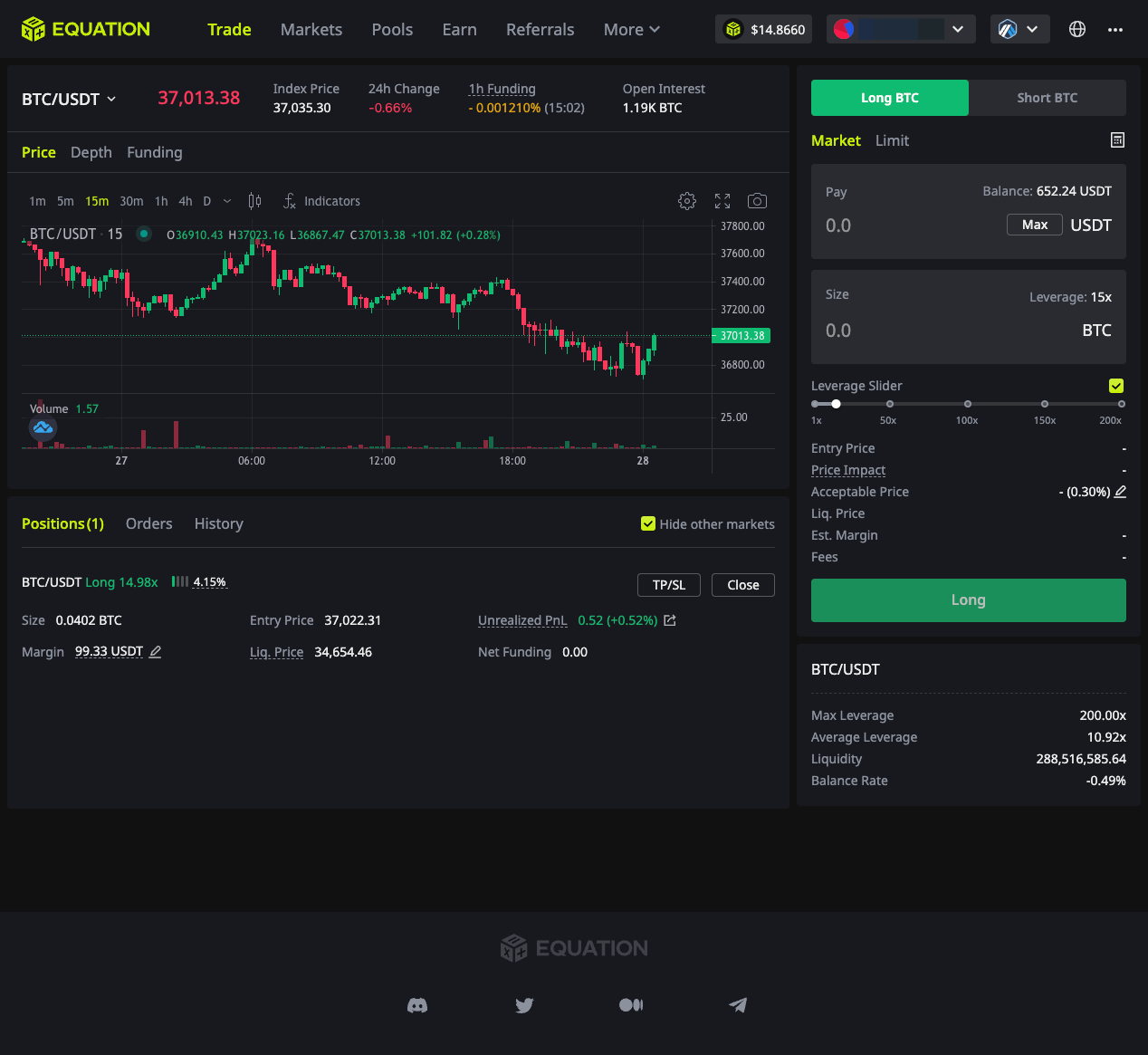 Your contract position information appears in positions Tab on the left, meaning a position has been opened.