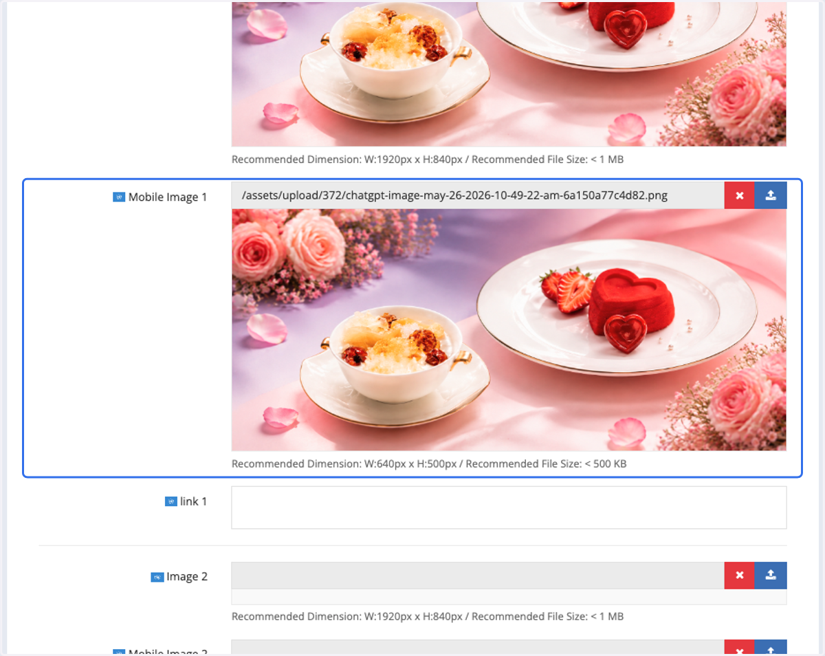 or Upload the banner visual on image 1 (Mobile view)