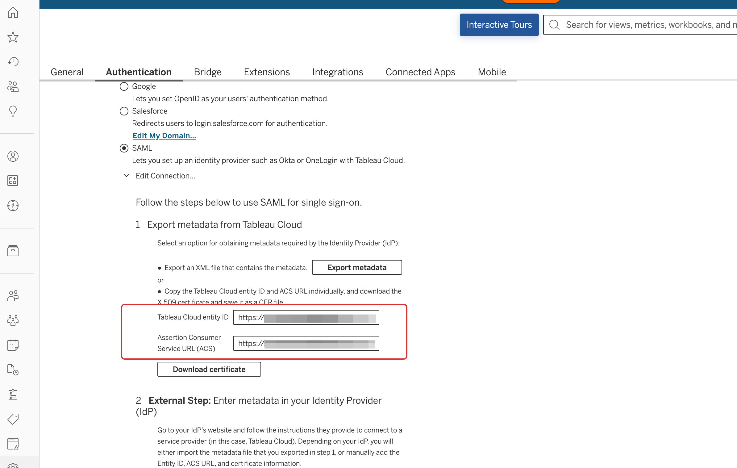 Entity ID & ACS URL