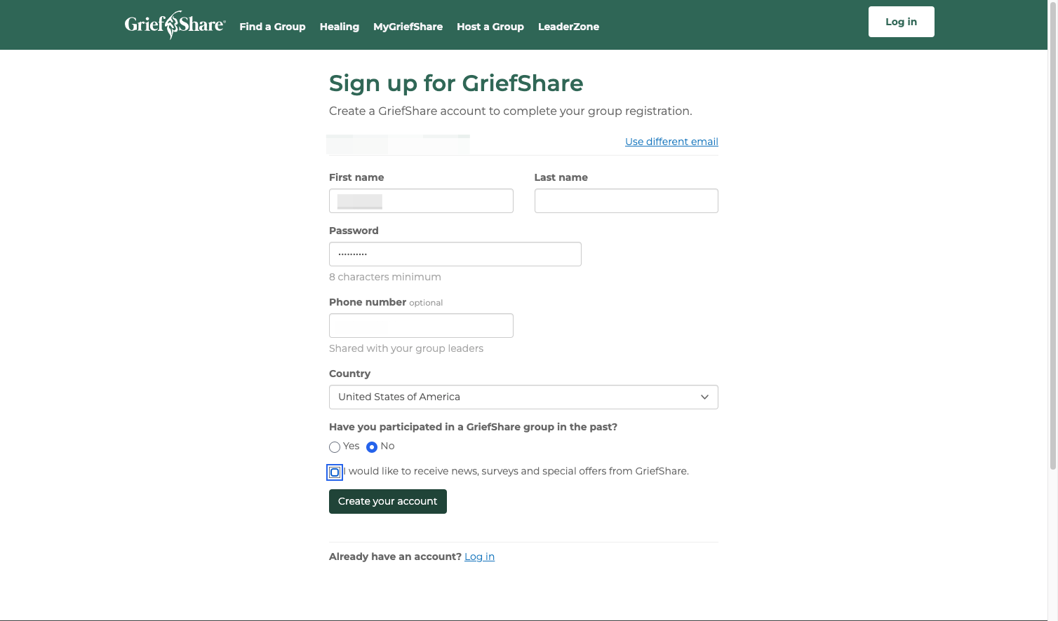 Click on Create your account