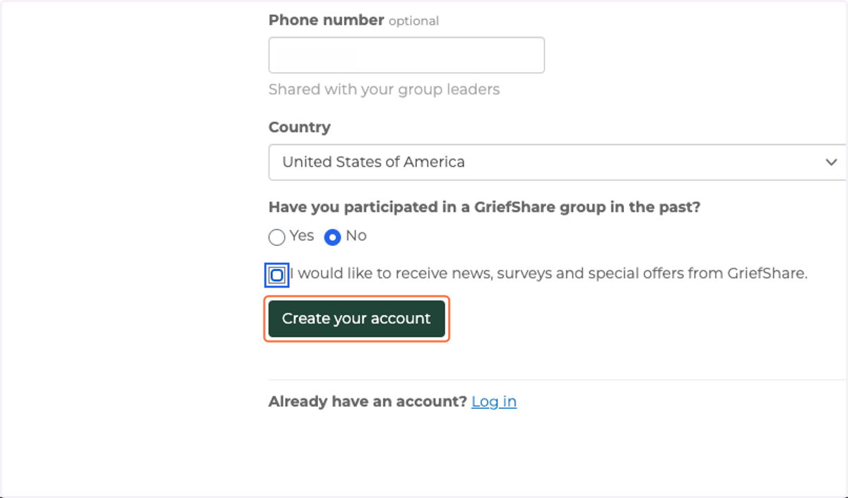 Click on Create your account