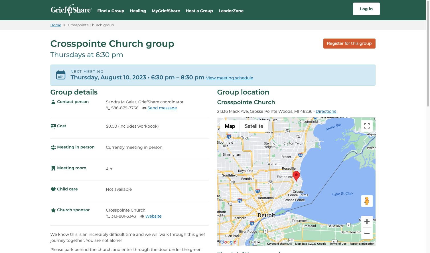 Click on Register for this group
